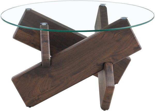 Runder Couchtisch aus MDF und Glas: Beine in dunkler Walnussholzoptik, schlicht und stilvoll. 79 cm Durchmesser, 0,8 cm dicke Tischplatte aus geh?rtetem Glas.