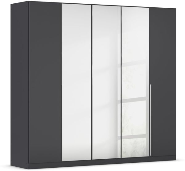 Rauch Möbel Alabama, Kleiderschrank für Schlafzimmer, Kinderzimmer, Wohnzimmer, Garderobe, Flur, 5-türig, Spiegel, mit Zubehör Basic, Farbe Grau metallic, Schwarz, Breite 226 cm