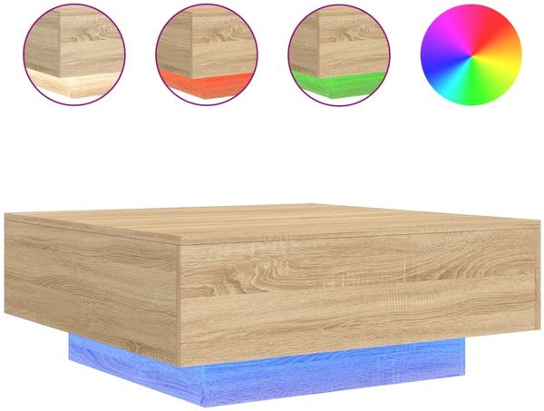 Couchtisch, Sofatisch mit LED-Leuchten Sonoma-Eiche 80x80x31 cm