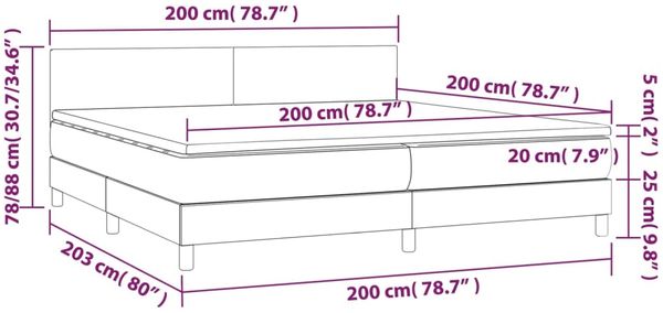 Boxspringbett mit Matratze & LED Stoff Blau 200x200 cm, Härtegrad: H2 [3133027] Bild 8