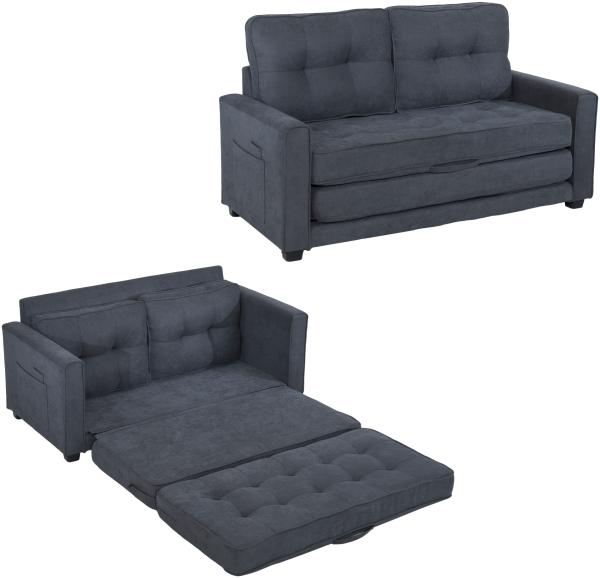 Merax Sofa für 2 Personen, Sofa mit Schlaffunktion, modernes Design, Polstermöbel, Schlafsofa, Wohnzimmersofa, Sofa mit Taschen an der Seite, Polstersofa grau