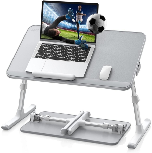 Laptoptisch fürs Bett höhenverstellbar Neigungswinkel PVC-Leder Grau 52*30cm