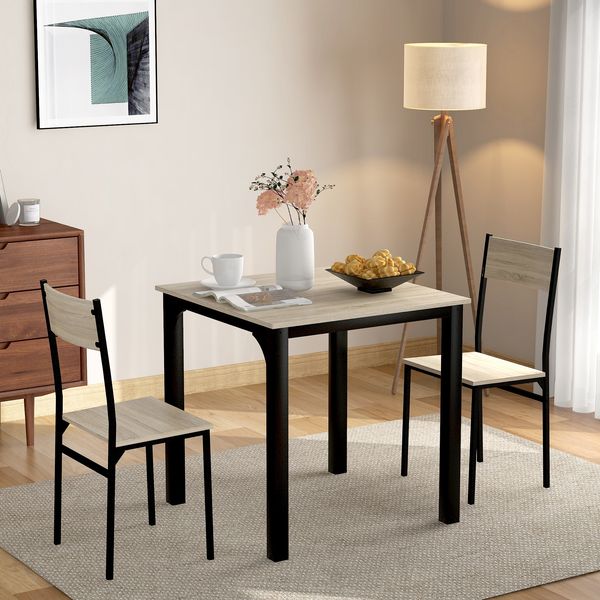 Essgruppe mit Tisch und 2 Stühlen, 70x70x75 cm, natur