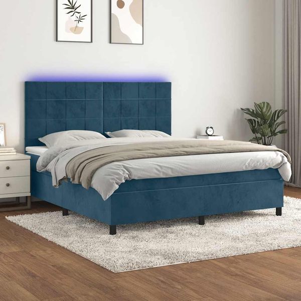 vidaXL Boxspringbett mit Matratze & LED Dunkelblau 180x200 cm Samt 3136141