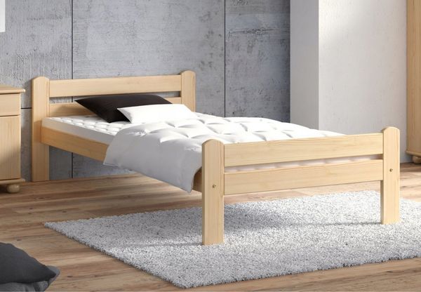 Home Collective Bettgestell Einzelbett Holzbett aus Massivholz Kiefer mit Lattenrost (mit abgerundeten Kanten & verstärkter Mittelstrebe), 205x102x58.5 cm, Kiefer Natur