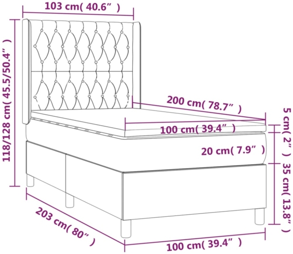 vidaXL Boxspringbett mit Matratze Dunkelgrau 100x200 cm Stoff 3132210 Bild 6