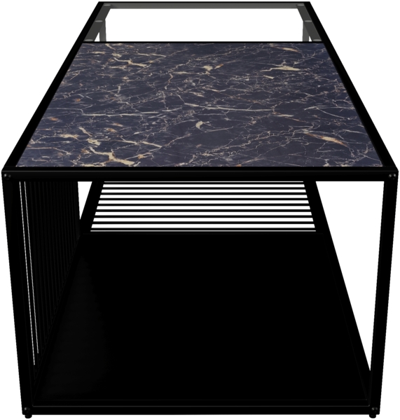 Couchtisch 110x48x35 cm Eisen Glas Schwarz Marmorfarben Modern Beistelltisch Ablage Wohnzimmer Tisch Bild 9