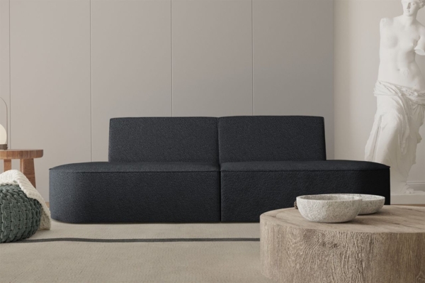 Sofa Designersofa 2-Sitzer MILOT in Stoff Ascot Bukla Schwarz