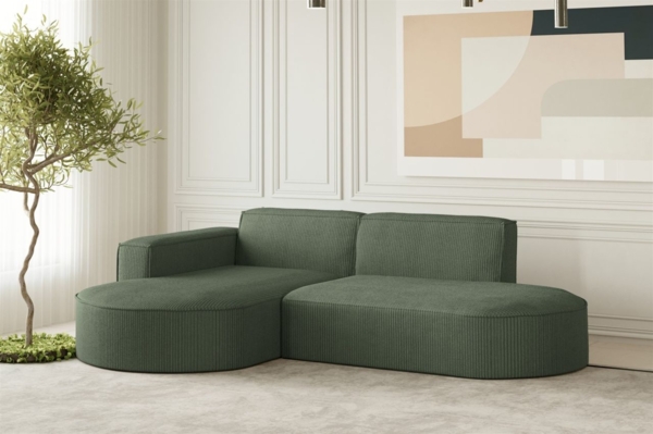 Ecksofa Designersofa PALMA XS in Stoff Scala Forest Ottomane Links