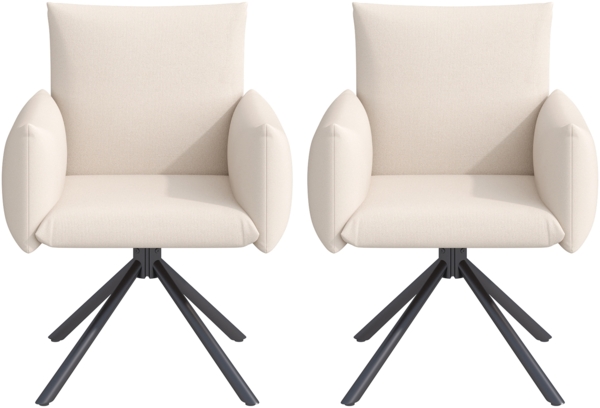 Merax Esszimmerstühle Set, (2 st), 2er-set, Gepolsterter Sessel mit 4 Metallbeinen, 360° Lässiger Drehstuhl, Wohnzimmer Schlafzimmerstuhl, Arbeits- und Schreibtischstuhl, Lordosenstütze, Leinen, Beige