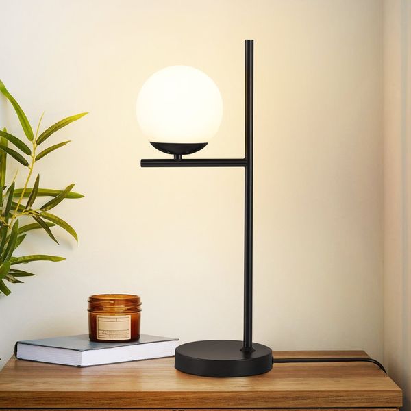 ZMH Tischlampe Wohnzimmer Industrial Nachttischlampe - Schwarz E27 Tischleuchte Modern Glas Design Nachttischleuchte Vintage Retro Tischlicht mit 1,5M Kabel für Schlafzimmer Kinderzimmer Büro