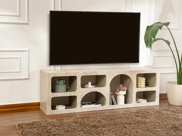Vente-unique - TV-Möbel mit 7 Fächern - Marmor-Optik Beige - LUELA