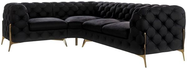 S-Style Möbel Ecksofa Chesterfield Ashley mit Goldene Metall Füßen, Die Eckeinheit kann entweder rechts- oder linkshändig sein, mit Wellenfederung
