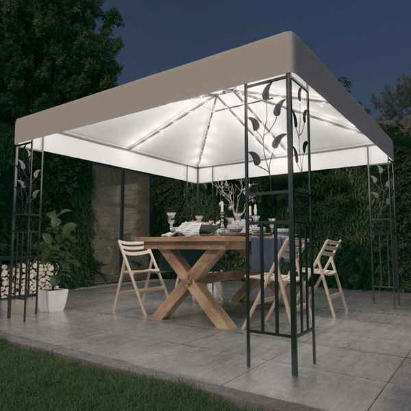 Gartenpavillon, Pavillon mit LED-Lichterkette 3x3 m Weiß