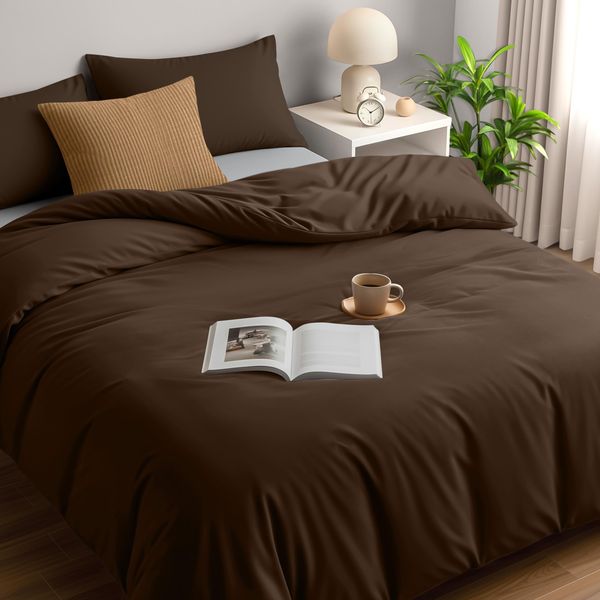 Utopia Bedding Bettwäsche 200x200 Set - Mikrofaser Bettbezug 200x200 cm + 2 Kissenbezüge 50x75 cm - Braun