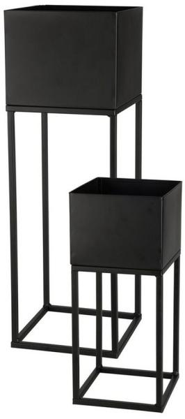 Spetebo Blumenständer Garten Metall Blumentopf 2er Set schwarz 58 / 37cm (Set, 2 St, 2er-Set), Pflanzen Ständer mit integriertem Übertopf