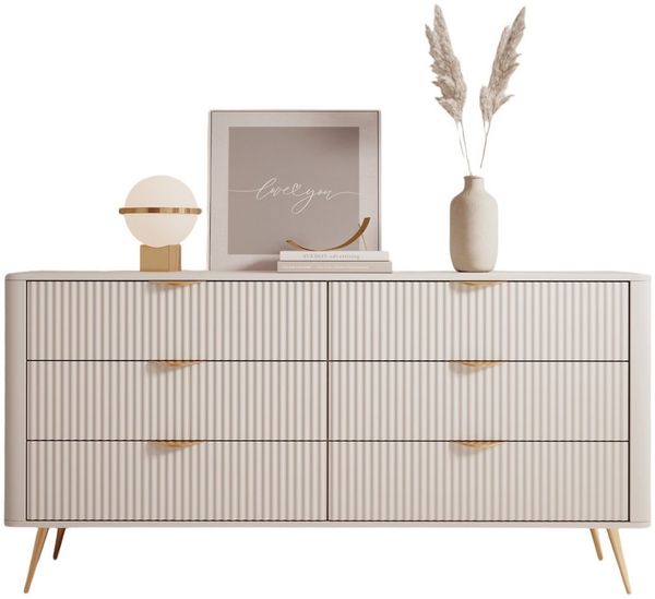 Compleo Schubkastenkommode mit Lamellen und 6 Schubladen, Glamour-Design (BELLO)