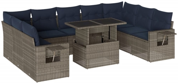 vidaXL 10-teiliges Gartensofa-Set mit Kissen, grau, Polyrattan 3268111