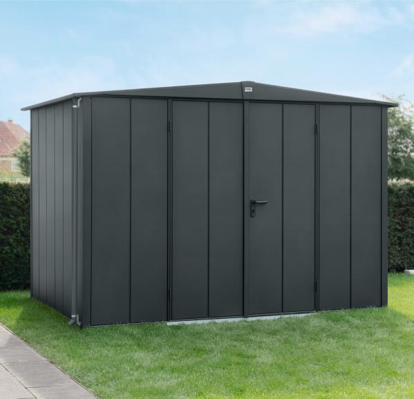 Hörmann Ecostar Metall-Gerätehaus Elegant mit Satteldach Typ 3, 238 x 303 cm , anthrazitgrau, 7,2 m²,2-flüglige Tür