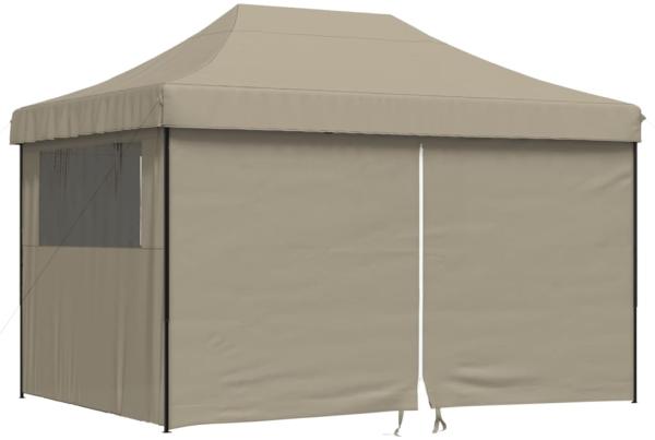 vidaXL Pop-Up Partyzelt, faltbar, Stahl / PE, Taupe, mit 3 Seitenteilen, 315 x 410 x 279 cm