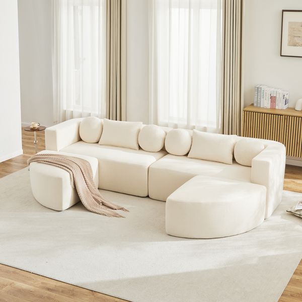 Schlafsofa 292 x 165 x 68 cm in Beige, modulares Chenille-Sofa mit Schlaffunktion und weicher Komfortpolsterung