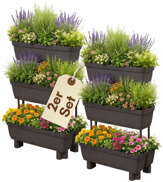 GarPet Blumenkasten 2er Set Pflanzkübel mit Sichtschutz Vertikalbeet Blumenkasten Balkon