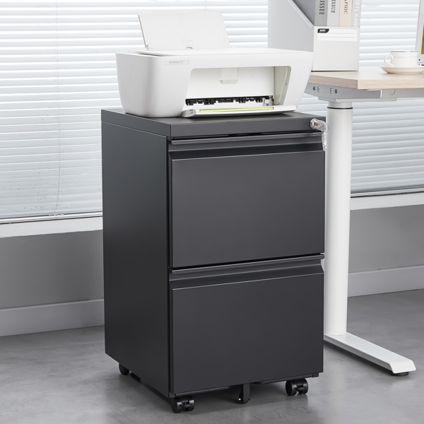 Metall-Aktenvernichter mit 2 Schubladen, Schwarz Mobiler Untertisch-Aktenwagen für A4/Letter/Legal Bild 1