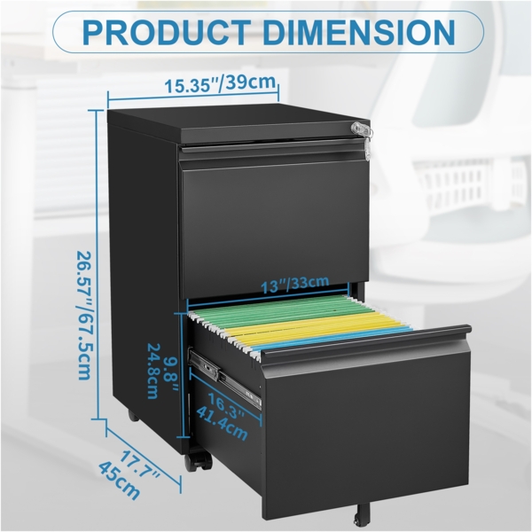 Metall-Aktenvernichter mit 2 Schubladen, Schwarz Mobiler Untertisch-Aktenwagen für A4/Letter/Legal Bild 6