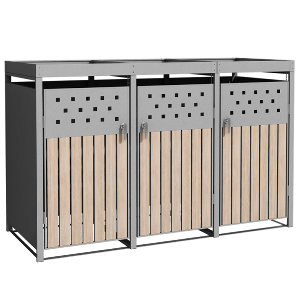 Mülltonnenbox Müllbox Mülltonnenverkleidung 3 Türen Pflanzdach verzinkt RAL9007