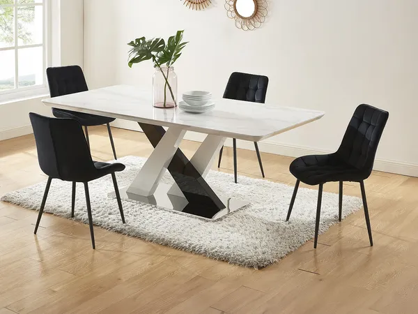 Vente-unique - EVAELA Essgruppe Holz, PlatteMarmor SchwarzWeiß - B 100 cm x H 76 cm x L 200 cm