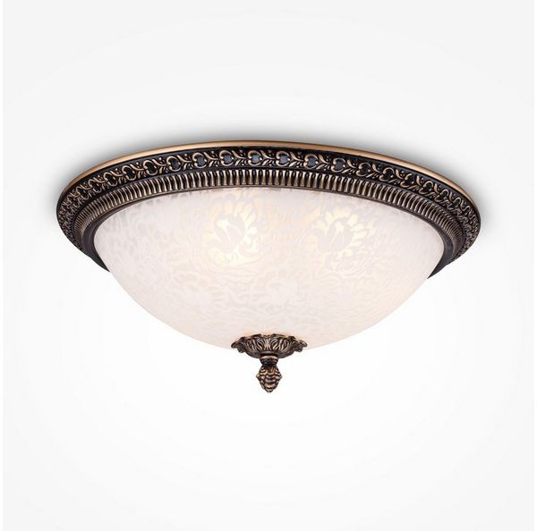 Licht-Erlebnisse Deckenleuchte PAULA, ohne Leuchtmittel, Glas Metall D: 37 cm rund in Bronze antik Weiß E27 3-flammig Rustikal