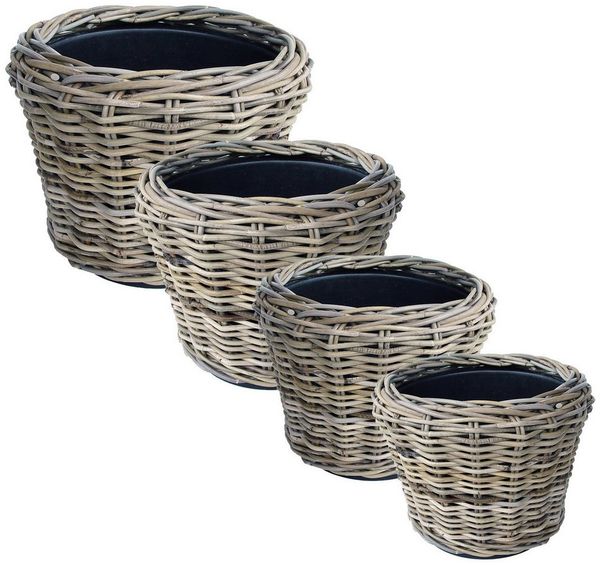 Van der Leeden Blumentopf Pflanzkorb Pflanzentreppe Rattan Korb Pflanzkübel (4 St), 4tlg, 4 Größen, Rattan, Handmade, ohne Wasserablauf