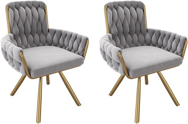 Esszimmerstuhl 2er-Set 50x63x87 cm, Samt Grau, drehbar mit Armlehnen Bild 5