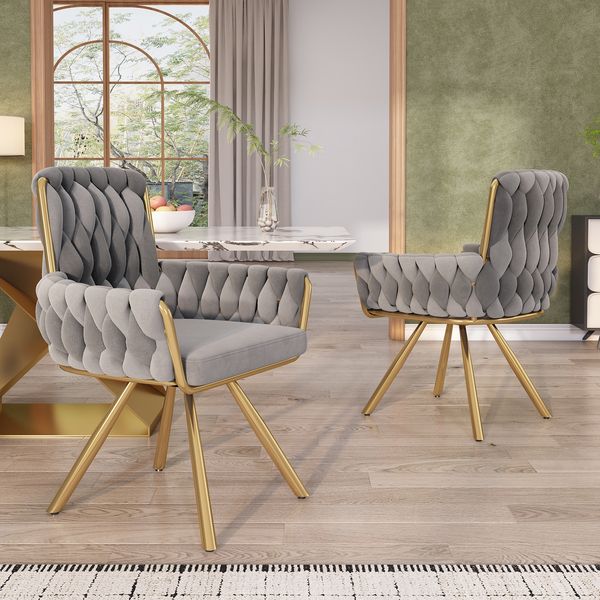 Esszimmerstuhl 2er-Set 50x63x87 cm, Samt Grau, drehbar mit Armlehnen