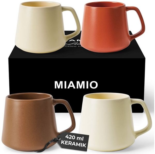 MiaMio Tasse Luxe Kaffeebecher 420 ml Beige Pastel, 4-tlg, Keramik