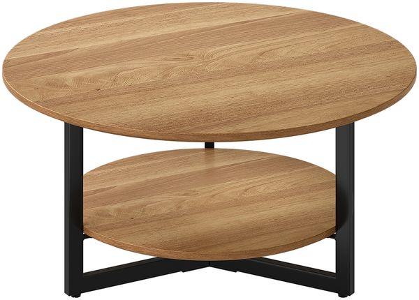 skølm 'Drakkar' Couchtisch rund, Massivholz Eiche, natur geölt, Wohnzimmertisch Ø70 cm mit Metallgestell, Beistelltisch für Wohnzimmer mit Ablage Bild 2