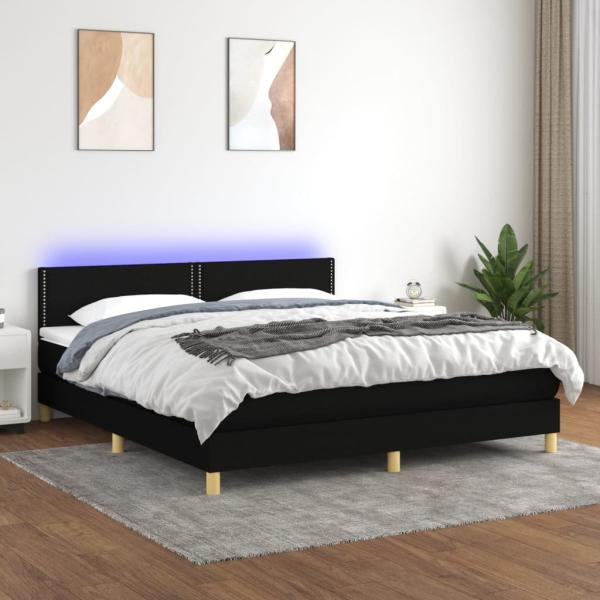 vidaXL Boxspringbett mit Matratze & LED Schwarz 180x200 cm Stoff 3133655