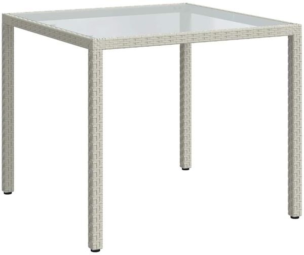 Gartentisch, Balkontisch, Esstisch 90 x 90 x 75 cm Gehärtetes Glas Poly Rattan Weiß Bild 2