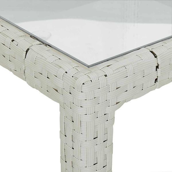 Gartentisch, Balkontisch, Esstisch 90 x 90 x 75 cm Gehärtetes Glas Poly Rattan Weiß Bild 6