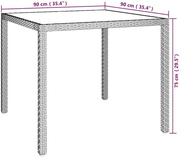 Gartentisch, Balkontisch, Esstisch 90 x 90 x 75 cm Gehärtetes Glas Poly Rattan Weiß Bild 7