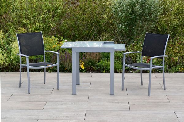 MERXX Garten-Essgruppe »Milano«, (Set, 3-tlg, Pulverbeschichtetes Aluminiumgestell), Ausziehtisch: LxB: 65-130 x 130 cm