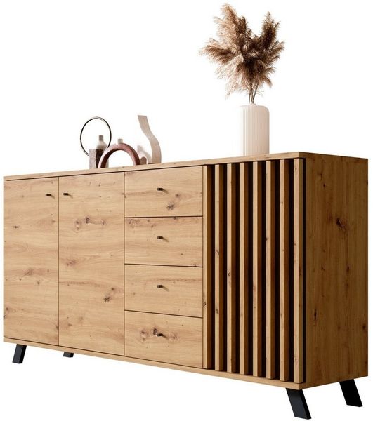 Newroom Sideboard Barea, Wildeiche Sideboard Modern Wandpaneel Vintage Highboard Anrichte