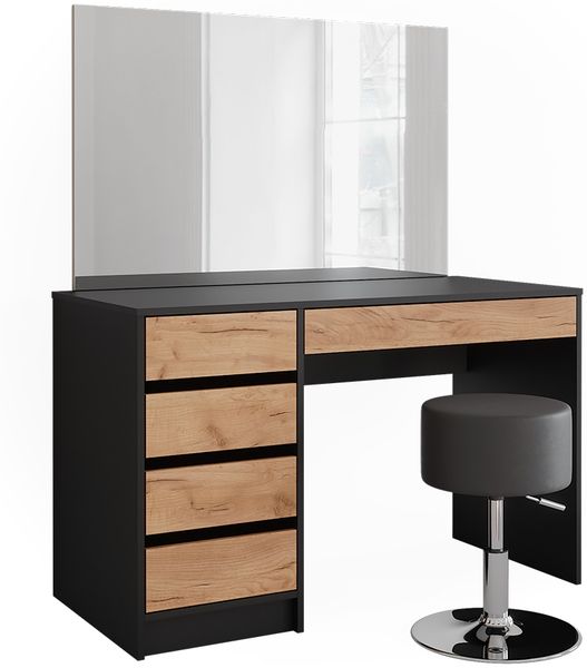 Schminktisch Sherry Anthrazit/Goldkraft Eiche 120 x 75 cm mit Spiegel und Hocker Vicco