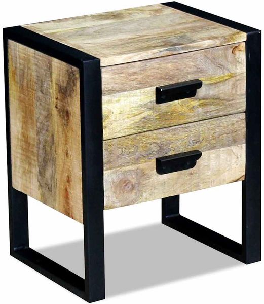 Couchtisch, Beistelltisch mit 2 Schubladen Mango Holz 43x33x51 cm