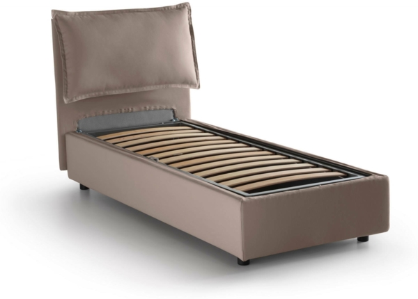 Dmora Azzurrino Einzelbett, Bettkasten mit Stoffbezug, 100 % Made in Italy, Öffnung vorne, geeignet für Matratzen 80 x 200 cm, Taupe Bild 6