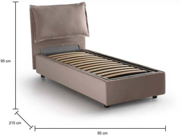 Dmora Azzurrino Einzelbett, Bettkasten mit Stoffbezug, 100 % Made in Italy, Öffnung vorne, geeignet für Matratzen 80 x 200 cm, Taupe Bild 3