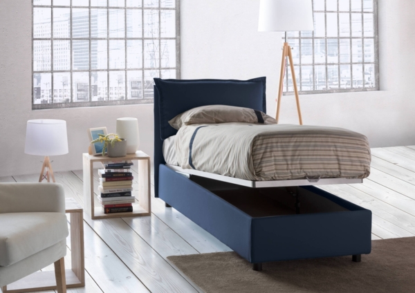 Dmora Azzurrino Einzelbett, Bettkasten mit Stoffbezug, 100 % Made in Italy, Öffnung vorne, geeignet für Matratzen 80 x 200 cm, Taupe Bild 4