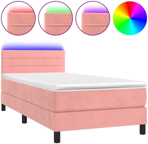 vidaXL Boxspringbett mit Matratze & LED Rosa 90x190 cm Samt 3134440