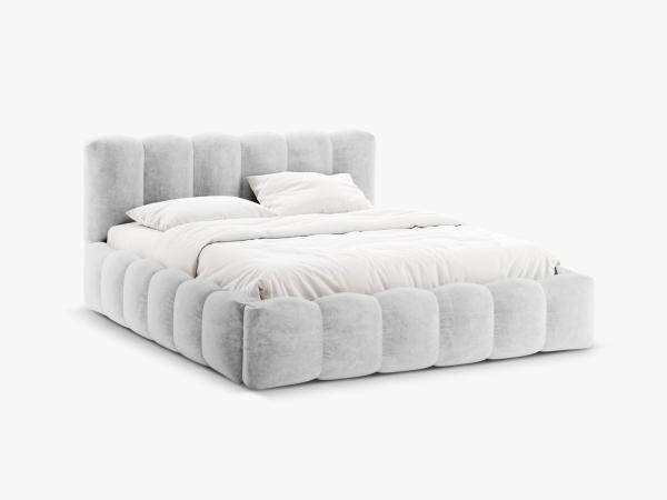 Micadoni Stauraumbett mit Kopfteil Lupine Chenille Loris Silber 180x200