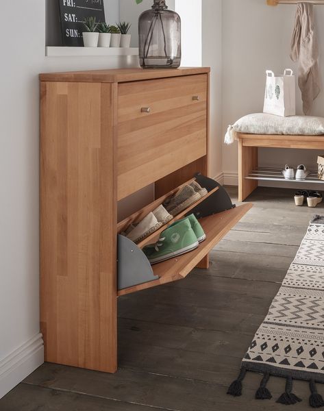 Schuhschrank 2 Klappen 82x95cm 'Stockholm' Buche massiv AV